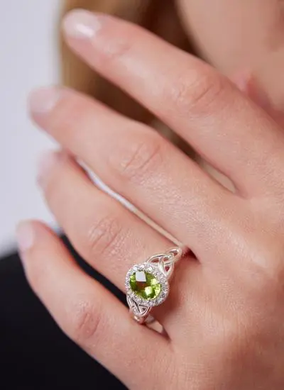 Sterling Silver Trinity Knot Halo Ring with Peridot